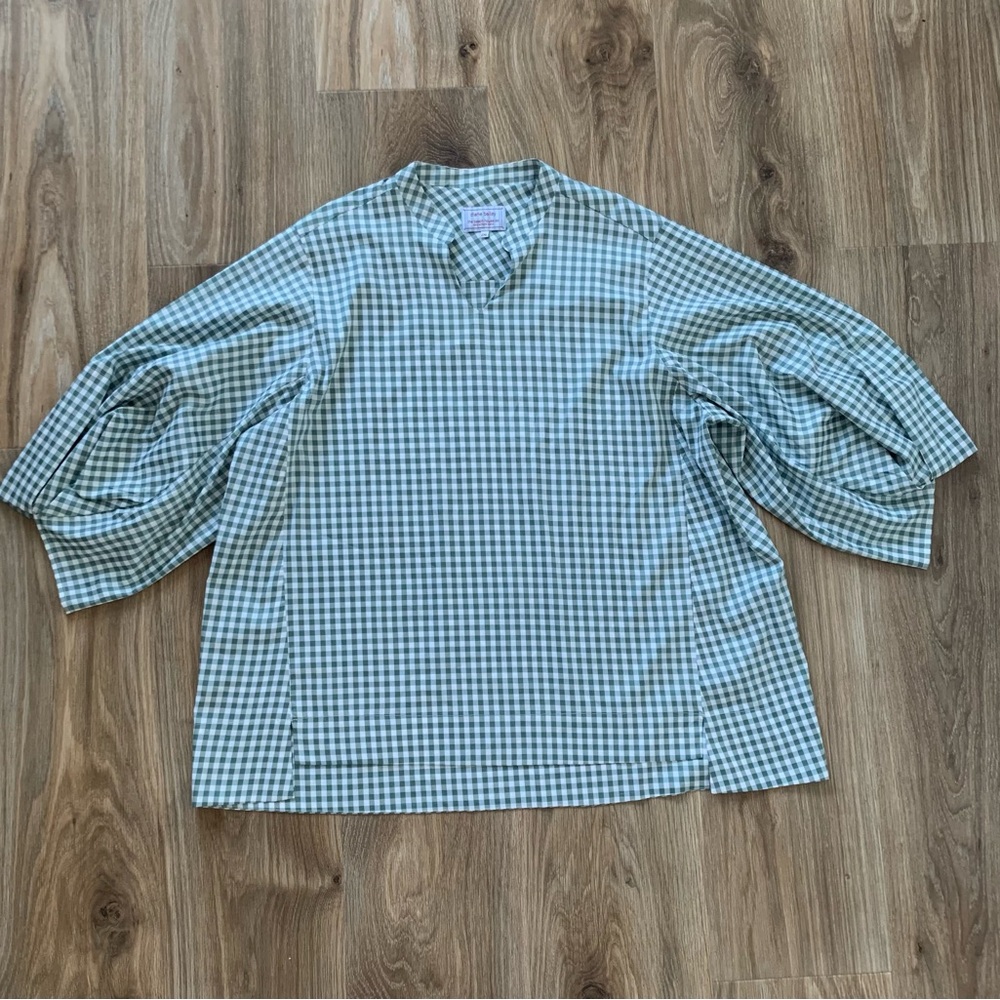 Diane Bailey Designs Relaxed Gingham Puff-Sleeve Blouse - Sage Green